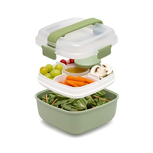 Goodful Stackable Lunch Box Container, Bento Style Food Storage with Removeable Compartments for Sandwich, Snacks, Toppings & Dressing, Leak-Proof and Made without BPA, 56-Ounce, Sage