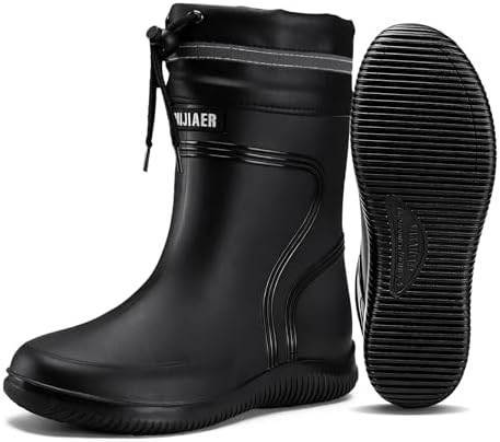 Rain Boots for Men Waterproof Mens Mid-Calf with PVC Rubber Boots Mens Mud Boots, Garden Boots Comfort Lightweight Gardening Fishing Shoes for Yard Farm Outdoor Work