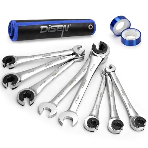 DISEN 8PCS Flare Nut Wrench Set Brake Line Ratcheting Wrench Set