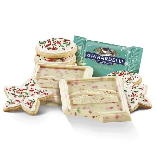 Ghirardelli Chocolate de edición limitada, chocolates navideños a granel envueltos individualmente, (40 piezas) (chocolate blanco con galleta de