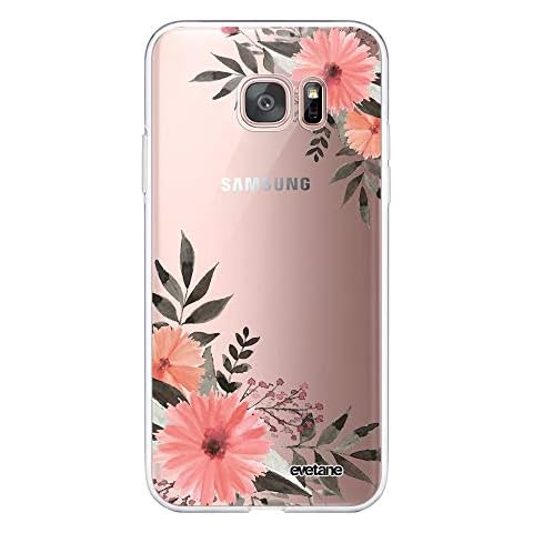 Evetane Case Compatible with Samsung Galaxy S7 Edge 360 Full Cover Front Back Resistant Slim Solid Case Transparent Pink Flowers Design Cover