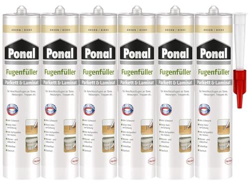 Ponal Parkett & Laminat Fugenfüller Ahorn, elastische Fugenmasse für Anschluss- und Dehnungsfugen, lösemittel-, wasser- und silikonfreie Dichtmasse, 6x280ml Kartusche