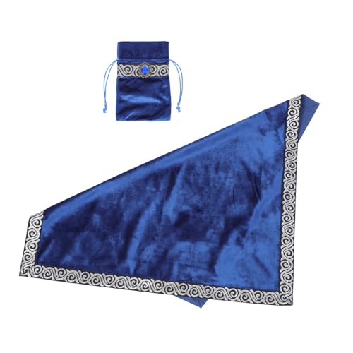 BIUDECO Mantel de Cartas de Tarot de Terciopelo Azul 66x66 Cm con Borde Plateado y Bolsa para Paquete de Cartas de Adivinación, Paño de Escritorio para Tarot, Mantel Creativo para Mesa