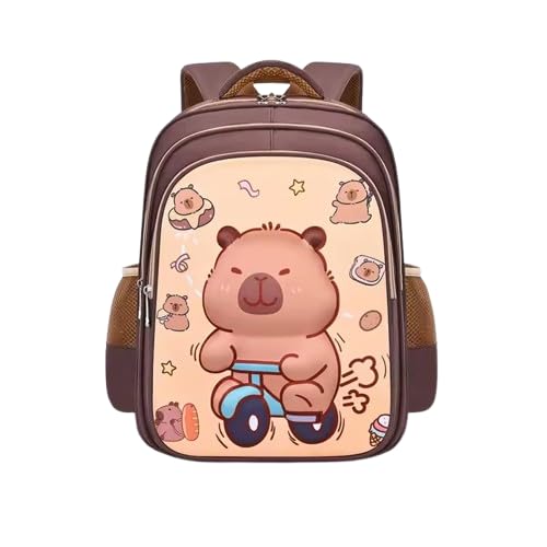 Mochila Escolar Infantil com Estampa de Capivara Kawaii, Marrom, 41x30x16cm, Mochila para Meninos e Meninas Capybara