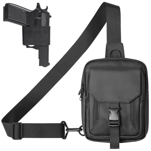 POYOLEE Waterproof Crossbody Gun Bag Sling Pistol Bags for Concealed Carry EDC Handgun Chest Pack with RFID Blocking (Black01)