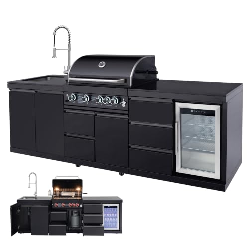 103" All-in-One Outdoor Kitchen Island, Modular Kitchen with Grill Station