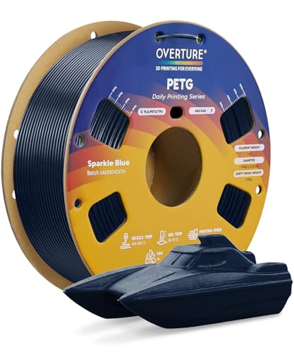 Image of OVERTURE PETG Filament 1.75mm, High Speed 3D Printer Filament, Neatly Wound & Clog-Free, 1kg Spool (2.2lbs) Rapid PETG, Dimensional Accuracy + /- 0.02mm, Fit Most FDM Printers (Sparkle Blue)