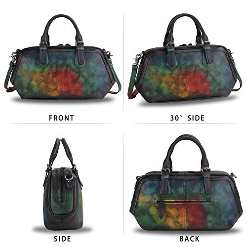 Genuine Leather Satchel Top Handle Handbag Purse For Women Handmade Retro Designer Large Capacity Crossbody Bag (Multicolor2) #TOP3