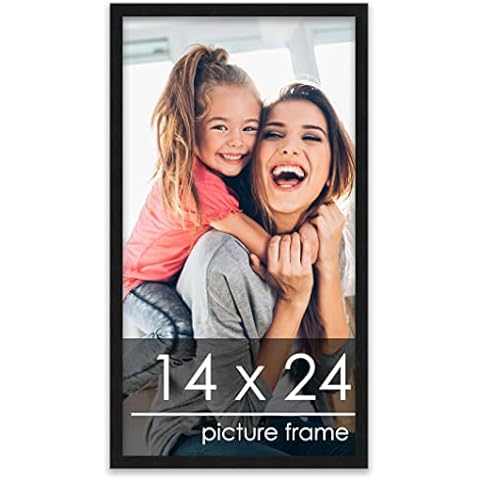 Poster Palooza 14x24 Frame Black Solid Wood Picture Frame | 0.75 Inch Moulding Width | Includes UV Acrylic Plexiglass, Foam Board Backing & Hanging Hardware Cover