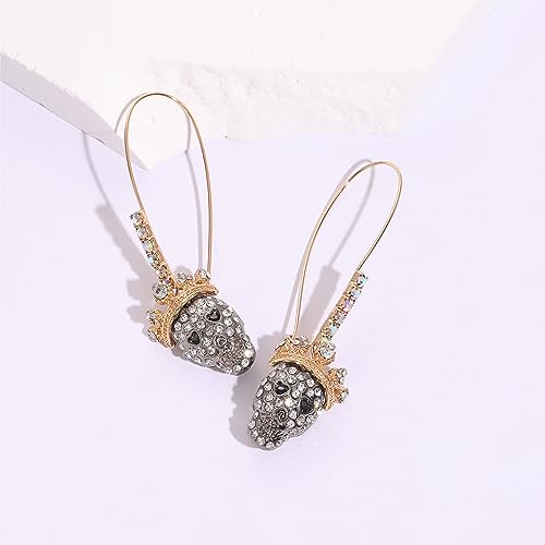 MEsay Gothic Elegance Pave Skull Dangle Earrings Intricate Crown Detail4