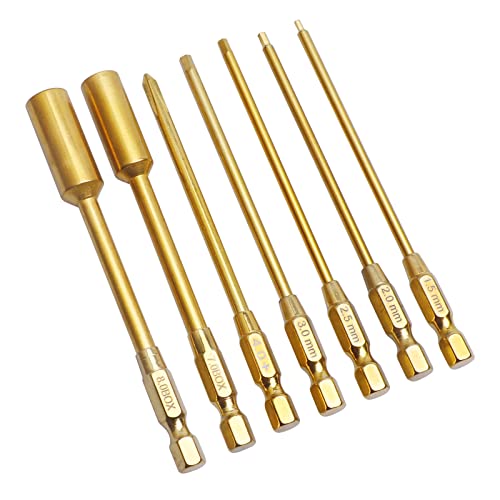 Frihobby 1.5Mm 2Mm 2.5Mm 3Mm Titanium Hex Head Allen Wrench Drill Bit Set, M4 / M5 Lock Nut Hex Nut Driver Phillips Bit 1/4" Quick Change Rc Hobby Tools Kit #TOP5