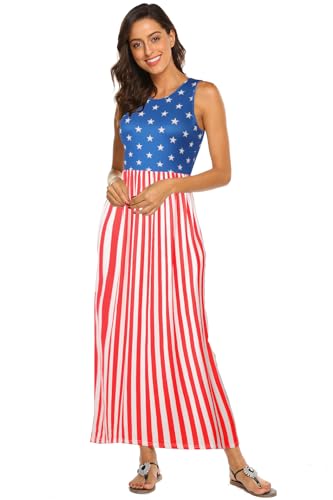 Image of Hount Women's Summer Sleeveless Striped Flowy Casual Long Maxi Dress with Pockets