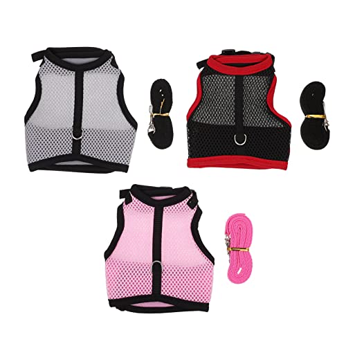 POPETPOP 3Sets Rabbit Vest Harness with Leash Guinea Pig Rope Outfit for Small Pets Lightweight Comfortable Design Grey