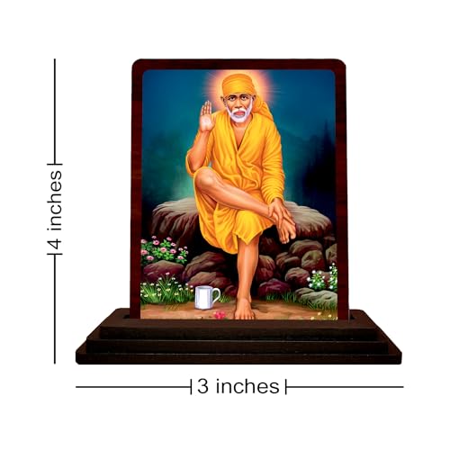 Image of Saibaba Wooden Idol - Glossy Finish /Size 3x4 in - Showpiece for Home Decor Figurine for Home