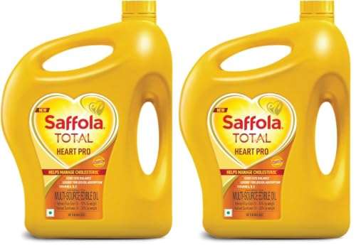 Image of Saffola Total Oil | Heart Pro | Multi source Edible Oil (Blend of Refined Rice Bran oil & Refined Sunflower oil) | Power of 6 | Helps Manage Cholesterol | 5 Litre Jar (Pack of 2)