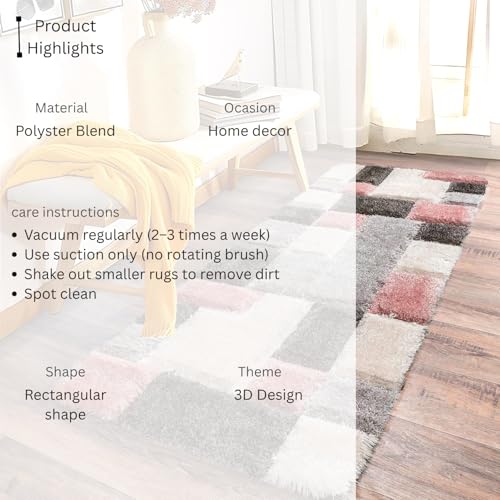 Image of 1.5x3 feet Soft Runner Rug for Living Room and Bedroom, Modern Indoor Floor Carpet with Non-Slip Backing, Comfortable Home Decor Rug, Easy Clean & Durable- (3D Pink B, Rectangular)
