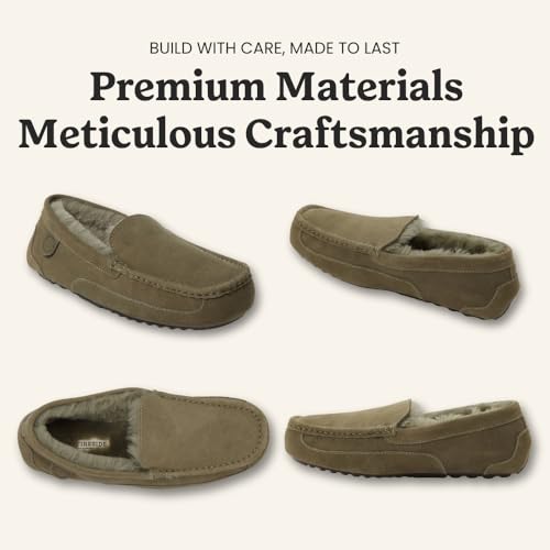 Image of Fireside By Dearfoams Men's Melbourne Genuine Shearling Moccasin Slippers, Memory Foam Sudede Loafers Slip-in House Shoes