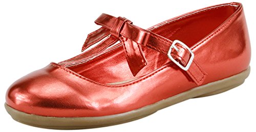The Doll Maker Metallic Red T Strap Flat-Red