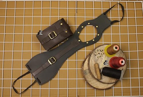 Image of Genuine Leather Motorcycle Tank Strap with Pouch Compatible with Royal Enfield Hunter 350 (Tank Strap with Pouch, Black & Brown)
