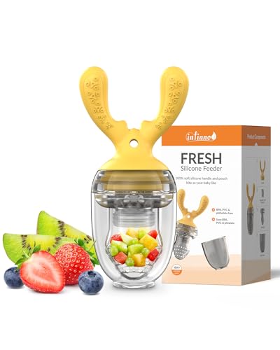 Infinno Baby Fruit Food Feeder for Infant, Soft Silicone Vegetable Feeder, Self Feeding Supplies, BPA Free, 4 Months and Up, Antlers Yellow