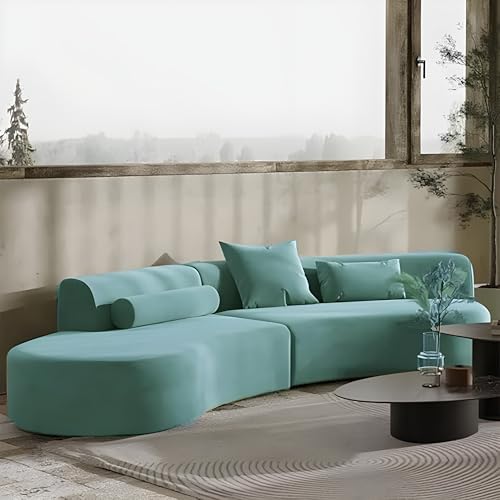 Image of Modern Classic L Shape Sectional Sofa Set, Chesterfield Style 4 Seater Sofa Set with Pillows for Living Room, Bedroom and Office, Office, and Hallway Colour (Sky Blue)