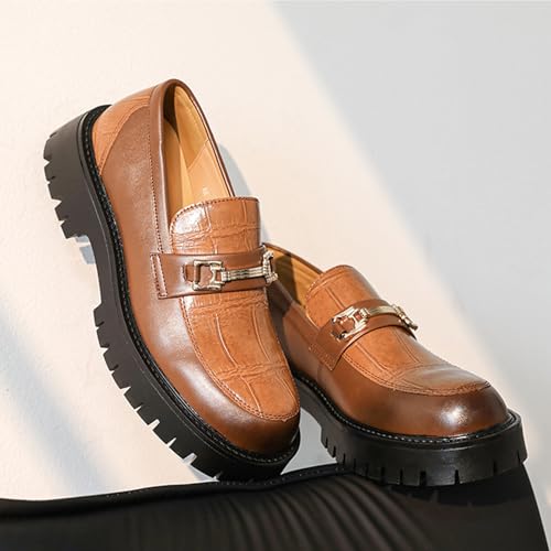 Men's Leather Platform Penny Loafers with Metal Embellishments Fashion Round Toe Lug Sole Business Wedding Shoes Driving Dress Work Shoes2