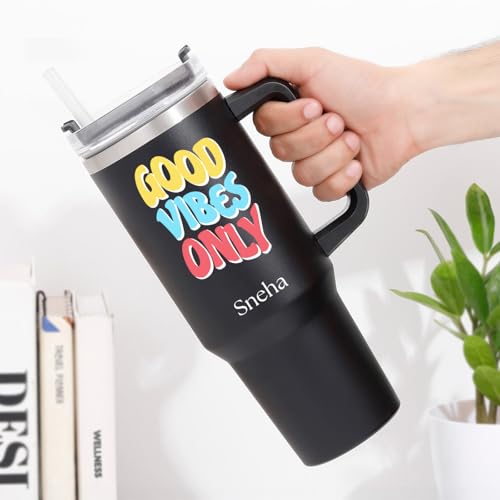 Image of IGP Personalized Large Travel Mug | Same Day Delivery | 1182ml Matte Black Tumbler with Custom Name & Motivational Quote | for Him & Her | Fitness & Office