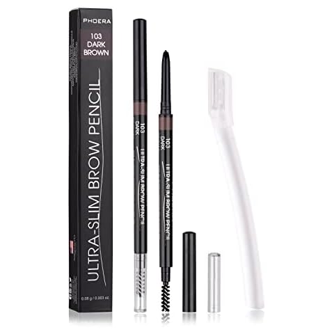 2 Packs Ultra Slim Eyebrow Pencil, Micro Brow Definer Pencil with eyebrow razors, Waterproof, Long-lasting, Precise Fine Tip Applicator for Perfect Brows, Dark Brown Cover