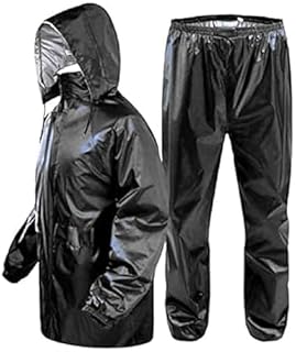 MSELZORA Men's Black Waterproof Rain Coat with Pants Polyester Rain Coat For Men Bike Rain Suit Rain Jacket Suit Mobile Po...