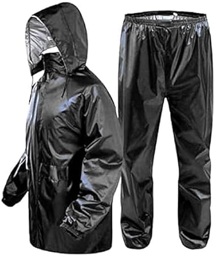 MSELZORA Men's Black Waterproof Rain Coat with Pants Polyester Rain Coat For Men Bike Rain Suit Rain Jacket Suit Mobile Po
