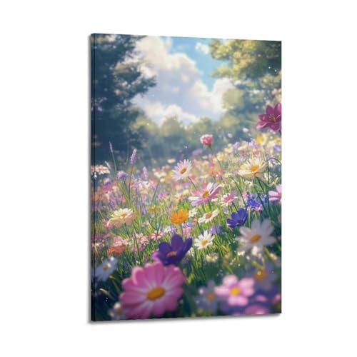 Poster moderne art mural avec paysage de fleurs pour chambre