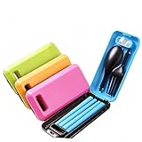 GRIRIW 携帯用折りたたみ式アウトドア用カトラリー箸 フォーク スプーン食器カトラリー 軽量 食品級プラス ケース付 旅行用 色