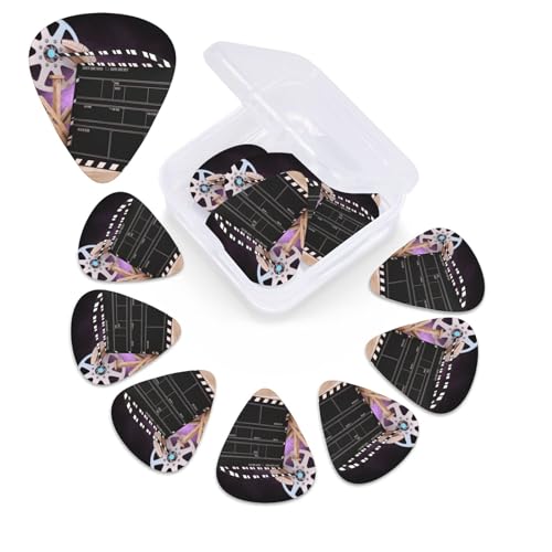 ギターピック 収納ボックス付き 厚さの異なるギターピック 映画 カチンコ ギター プレクトラム サンプラー アコースティックベースピック エレクトリックアコースティックギター用 12個パック