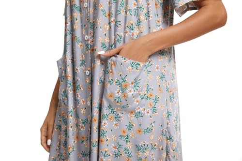 Image of COSUNIONY House Dresses for Women Cotton Short Sleeve House Coat Buttons Down Dusters Robe with Pockets S-XXL