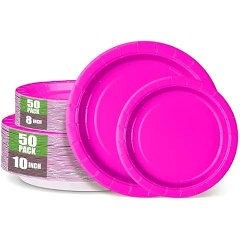 CENLBJ Red Paper Party Plates Supplies -100pcs Disposable Round Plates- 50 x 10 Dinner Plates and 50 x 8 Dessert Plates,Suitable for Birthday,Christmas,Family Gathering,Graduations,Holidays Cover