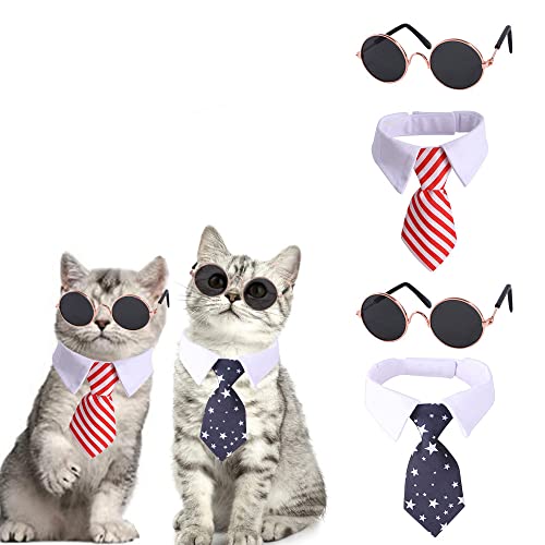 PEDOMUS Katze Schlips Krawatte Katzen Sonnenbrille 4 Stück Welpe Krawatte Katze Verstellbare stilvolle lustige süße Sonnenbrille für kleine Hunde und Katzen Bule und Rot Cover
