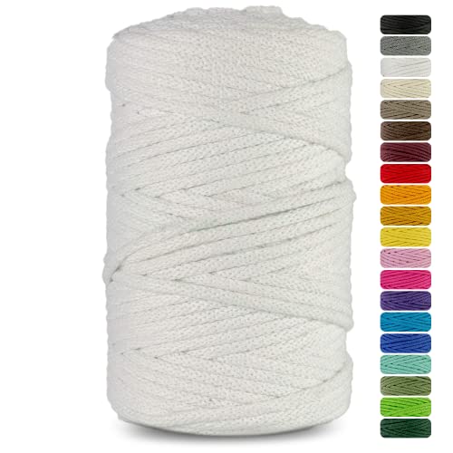 Netuno cordón de algodón con núcleo de algodón Color Blanco 5mmx100m Cuerda Natural Hilo para macramé atrapasueños decoración artesanía Bricolaje hogar Plantas Crochet jardín Cordel Bolso