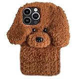 UnnFiko Winter Soft Warm Plush Case Compatible with iPhone 14 Pro Max, Cute Cat Fuzzy Animal Fluffy Fur Handmade Case Covers for Girls Women (Teddy Brown, iPhone 14 Pro Max)