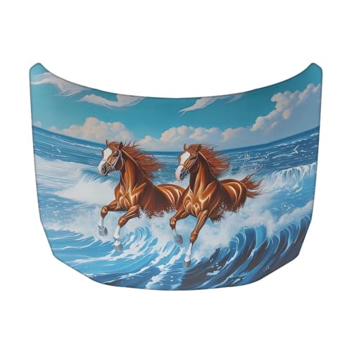 Image of Running Brown Horse Print Hood Covers for Cars, an All-Weather Waterproof Car Cover with a Windshield Snow Cover for Cars, Trucks, and Vans