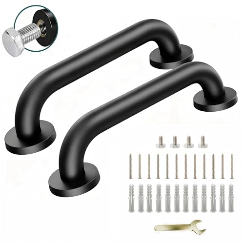 12 Inch Black Stainless Steel Handrail Safety Grab Bars for Wall Handicap Grab Bars for Bathroom Shower Toilet RV Handrail Hand Rails for Indoor Stairs Stair Railing Indoor & Outdoor (2 Pack)