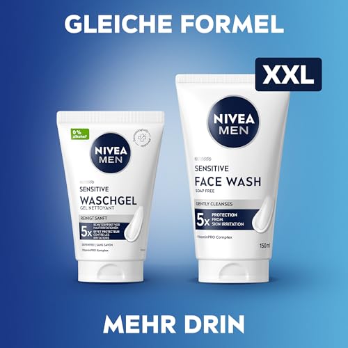 NIVEA MEN Sensitive Face Wash, sanftes Reinigungsgel für empfindliche Männerhaut, beruhigende Gesichtsreinigung zur Linderung von Hautirritationen (150 ml) 6