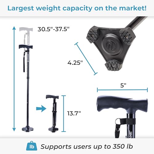 image for HurryCane HCANE-BK-C2 Freedom Edition Foldable Walking Cane with T Han