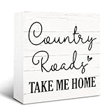 Rustic Table Signs, Country Style Home Decors, Living Room Decors for Tabletop, Cottage Decor, Shelf Decoration, Wooden Box Sign Decorative, Country Roads Take Me Home Sign, 5×5×1.2inches