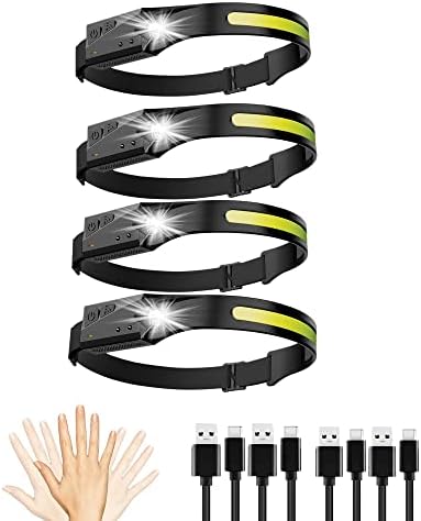Headlamp Rechargeable, Motion Sensor Head Lamp Camping Accessories, 5 Modes Super Bright Head Light for forehead, Waterproof LED Headlamp for Camping, Hiking, Running, Repairing, Fishing(4 PCS)