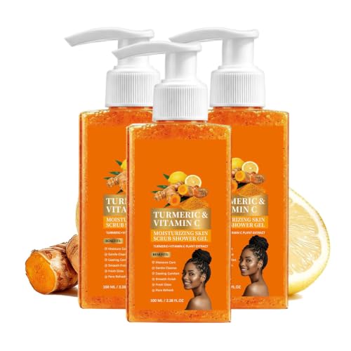 Gel douche au curcuma et gommage exfoliant idéal pour illuminer la peau sous la douche en voyage