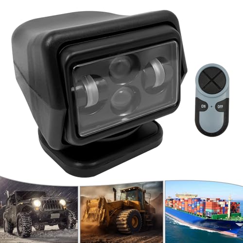 Foco LED de 50/60 W, mando a distancia con base magnética, luz de búsqueda giratoria 360°, para camping, senderismo, protección de la naturaleza, iluminación de emergencia (negro, 60 W)