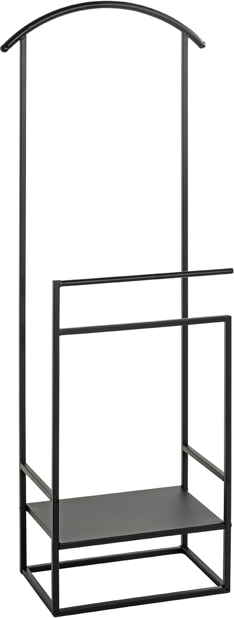 Valet de chambre avec étagère meuble rangement métal noir