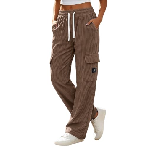 Womens Corduroy Pants Baggy Casual Wide Leg High Waist Cargo Pant Trousers - image 4