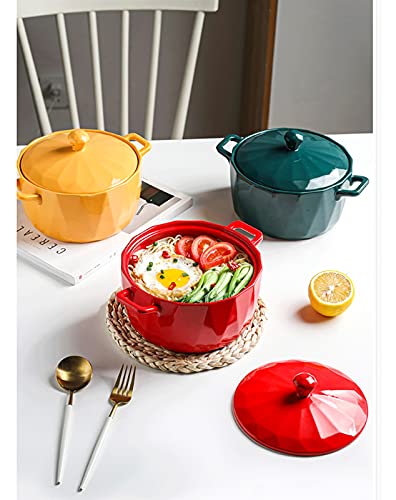 Grand bol à soupe jaune céramique avec couvercle récipient individuel - 4