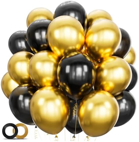 100pcs Black and Gold Balloons 12 Inch Metallic Gold and Black la...